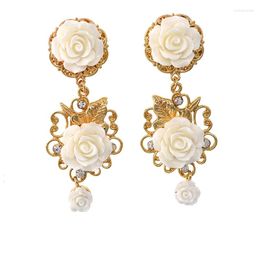 Dangle Earrings Design Fashion Vintage White Flowers Drop Earring Retro Alloy Women Elegant Small Crystal