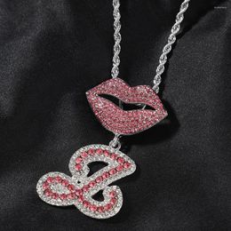 Pendant Necklaces Hip Hop Diamond-encrusted Letter Necklace Stylish Personality Lip Buttonhead Alloy Floral Fashion Jewelry For Women