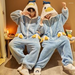 Women's Sleepwear Unisex Adult Couple Pyjamas Jumpsuit Men Pyjamas Set Thicken Female Winter Warm Flannel Animal Cartoon Home Service