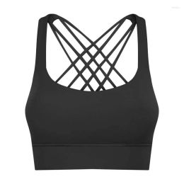 2023New Yoga Outfit With Logo Soft Wide Hem Sports Bras For Women Crisscross Back Padded Sport Brassiere Medium Support Workout Running Bra Top Original