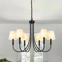 Chandeliers Vintage 6 Lights American Farmhouse With Fabric Shade Bedroom Living Room Pendant Lamp Home Indoor Lighting Fixture