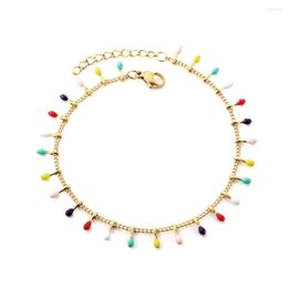 Link Bracelets Tassel Colourful Oil Drip Charm Bracelet For Women Stainless Steel Rolo Cuban Chain Wristband Fashion Jewellery Pulseira Gift