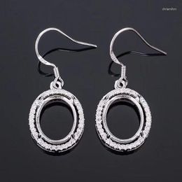 Dangle Earrings Classic Sterling Silver Hook Bezel Convex Round Jewel Base Tray Half Pendant Jewellery DIY