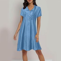 Casual Dresses Summer For Women 2023 Short Skirt Collar Slit Pocket Swing Plus Size Women'S Clothing