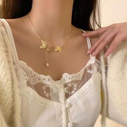 Chains Butterfly Pendants Charms Light Luxury Necklaces Clavicle Chain High-End Sense Choker Stainless Steel Necklace For Women Jewelry