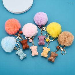 Keychains Women Fur Key Chain Car Keychain Sitting Flocking Bear Bag Charm Cute Ring Jewelry