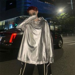 Men's T Shirts Silver Bright Face Hooded T-shirt And Women's Stage Wear Performance Dress Hiphop Night Club Long Sleeve