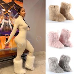 Heiße Frauen warme Fellstiefel Frau Winter Plüsch Kunstfell Schneestiefel Damen Furry Outdoor Slip auf Schuhe weibliche gemütliche Fuzzy-Baumwollboott220718 size36-43