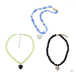 Pendant Necklaces Simple Heart Necklace Natural Stone Beaded Statement Jewelry