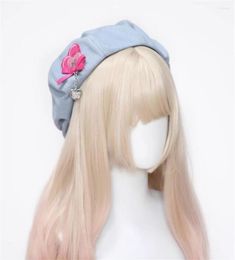 Party Supplies Lolita Sweet Pink Heart Hat JK Denim Blue Beret Fashion Solid Colour Painter Woman D1379