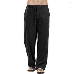Men's Pants Outdoor Casual Solid Loose Drawstring For Men Linen Pocket Elastic Waist Trousers Comfortable
