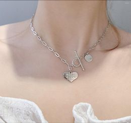 Chains 2023 Simple Silver Plated Necklaces Engraved Heart Vintage Pendant Necklace For Women Fashion Jewellery