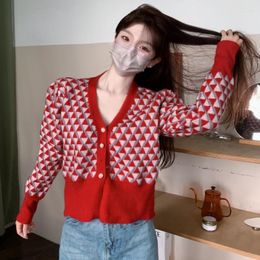 Женские свитера Argyle Sweer Women Женщины вязание кардиган 2023 Осенний с длинным рукава