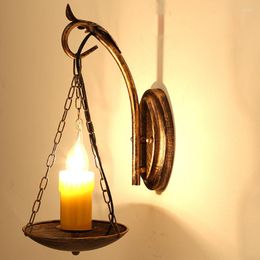 Wall Lamp European Resin Candle Design American Retro Industrial Style Bronze Color Iron LED Porch Decoration E27 Bulb Lighting