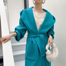 Womens Jackets Hooded Double Sided 100%Wool Coat Women Korean Fashion Solid Cashmere Winter Jacket 230818