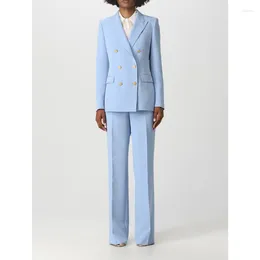 Women's Two Piece Pants Women Suit Sky Blue Office 2 Business Set Classic For Work Professional Jacket With