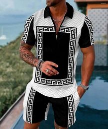 Men's Tracksuits Summer Mens Polo Sirts Wit Sort Sleeve 3D Trend Luxury Olf T Sirt Black Faasion Blouse Pants Tracksuit 2 Pieces Sets