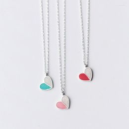 Chains Korean Version 925 Sterling Silver Cute Heart-Shaped Necklace Collarbone Chain Pink Pendant For Women's Jewellery