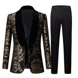 Men's Tracksuits Suit Spring And Autumn Punk Style Slim Personality Print Black Clip Fashion Wedding Ball Plus Size