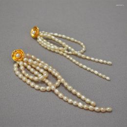 Dangle Earrings Unique Handmade Vintage Irregular Freshwater Pearl Tassel Copper Gold Color 925 Silver Ear Pin Jewelry For Women