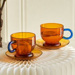 Mugs Set of 2 Cups and Saucers Glass Mug Coffee Tea Cup 230818