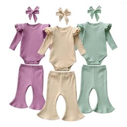 Clothing Sets Spring Autumn Born Infant Baby Girl Clothes Set Knitted Long Sleeve Romper Tops Pants Headband 3Pcs Toddler Outfits