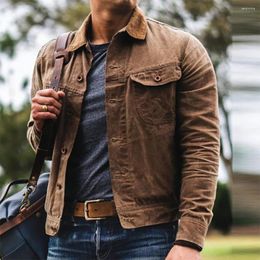 Men's Jackets Solid Colour Western Jacket Vintage-inspired Fall With Soft Fabric Classic Details Turn-down Collar Single-breasted