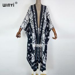 Cover-up 2022 WINYI Middle East Summer Women beach Cardigan New process twill Boho Maxi African Holiday Batwing Sleeve Silk Robe