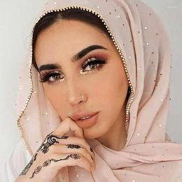 Ethnic Clothing Luxury Rhinestone Chiffon Head Scarf Solid Colour Soft Long Veil Hijab For Women Turbans Shawl And Wrap Headscarf Ladies