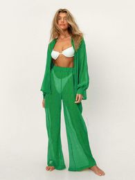 Swimwear Boho Solid Colour Tops or Pants Suit 2022 Casual Autumn Clothes Woman Long Sleeves Top Bottoms Full Length Pants Beach Wear A1780