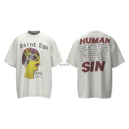 Ale6 Men's T-shirts Saint Michael Fun Brain Letter Printing Old Made Cotton Short Sleeve American Casual Loose and Women's T-shirt
