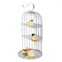 Plates 1 PCS Stainless Steel Three-layer Bird Cage Snack Rack Buffet Creative Fruit Plate El Tray Pastry Display Stand