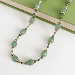 Chains Handmade Natural Stone Green Aventurine Dot Jade Beads Necklace For Women Summer Jewelry Unique Design Drop