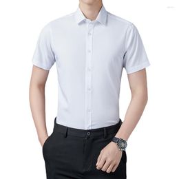 Men's Casual Shirts Summer Bamboo Fiber Solid Color Short Sleeved Shirt With No Iron Wrinkle Resistant Lapel Cardigan Business