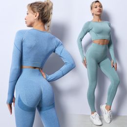 Yoga Outfits Seamless Women Sportswear Yoga Set Gym Clothing Tracksuit Long Sleeve Crop Top High Waist Leggings for Fitness Sports Short Suit 230820