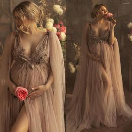 Party Dresses Khaki Bohemian Prom For Pregnant Women Lace Appliques Evening Gown With Wrap Poshoot Maternity Dress