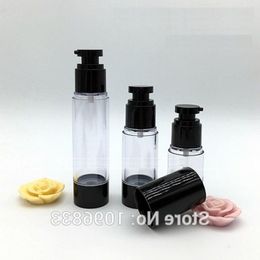 15G 30G 50G Black Airless Bottle with Flat Pump, Cosmetic Serum Lotion Gel Packaging Bottle, Plastic Vacumm 20pcs/Lot Sevtn