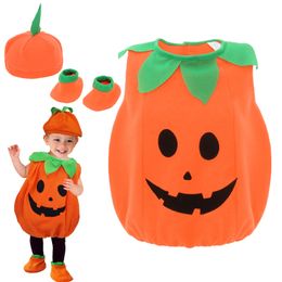 Girl's Dresses Kids Children Halloween Pumpkin Costume with Hat Cosplay for Baby Girl Boy Stage Party Clothing 230821