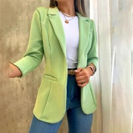 Women's Suits Elegant Women Lapel Chic Coat For Fall Spring Straight Cut Mid-length Business-ready With Patch Pockets