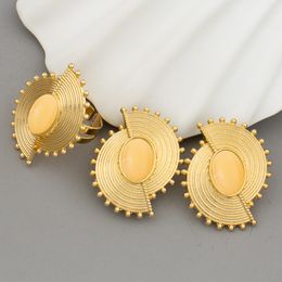 Earrings Necklace Eritrean Luxury Earrings Fashion Rings Set African Dubai Gold Color Jewelry Sets Ethiopian Jewellry Women's Wedding Party Gifts 230820