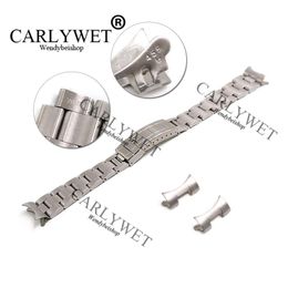 CARLYWET 20mm Solid Stainless Steel Links Hollow Curved End Deployment Glide Lock Clasp Brushed Buckle Bracelet for 70216 455B229I