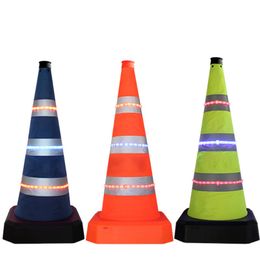 70cm USB Rechargeable Folding Yellow Orange Blue Reflective Protective Cones Traffic LED Warning Light