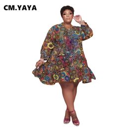 CM YAYA Women Plus Size Dress Print Full Sleeve O-neck Knee Length Loose Maxi Dresses Sexy Fashion Vestidos Autumn Outfits 220516244J