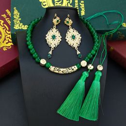 Earrings Necklace Sunspicems Morocco Rope Beads Necklace For Women Arabic Bride Wedding Jewellery Sets Stone Tassels Choker Necklace Crystal Earring 230820