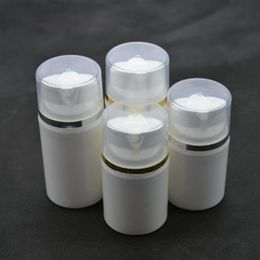 10pcs/lot 30ml Gold Silver Stamp White Airless Plastic Lotion Cream Pump Refillable Bottle Empty Cosmetic Containers SPB90 Sbttp