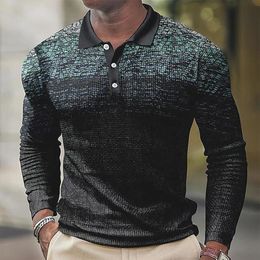 Men's Polos Casual Graphic Print Polo Shirts Men Classic Long Sleeve Button Lapel Tops Fall Vintage Loose Mens Clothing Fashion Tshirt 230821