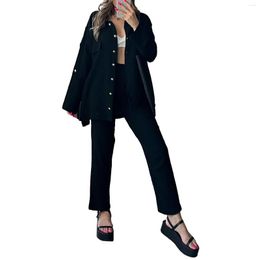 Women's Pants 2 Piece Casual Outfits Long Sleeve Button Shirt Tops Solid Colour Loungewear Sets Streetwear