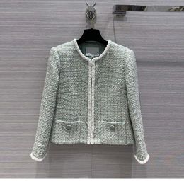 Women's Jackets Small Fragrant Coat 2023 Spring/Summer Product Handwoven White Ribbon Contrast Design Mint Green Temperament Top