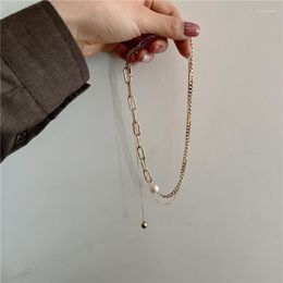 Chains Titanium With 18K Gold Layered Chain Real Pearl Necklace Women Jewelry OL Designer T Show Runway Sweety Boho Japan Korean