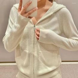 Women's Jackets 2023 Early Autumn Women Classic Silk Cashmere Hooded Zip Knit Sweater